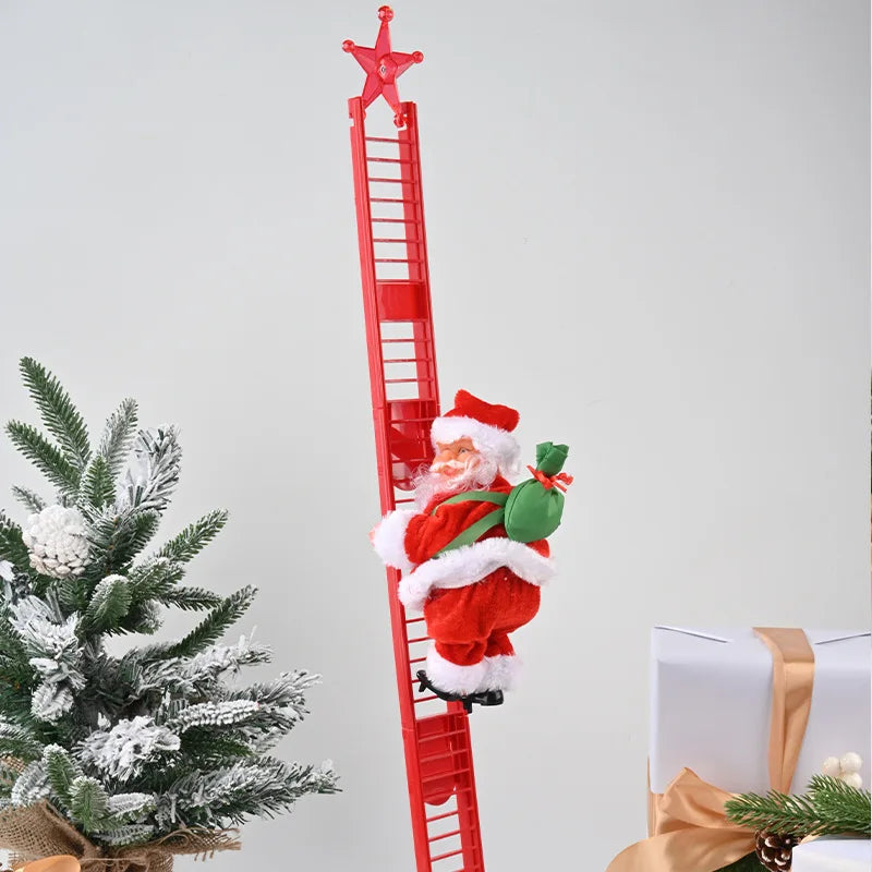 Electric Climbing Ladder Santa Claus with Music & LED Light, Xmas Tree Decorations Hanging Christmas Ornaments Home Decor