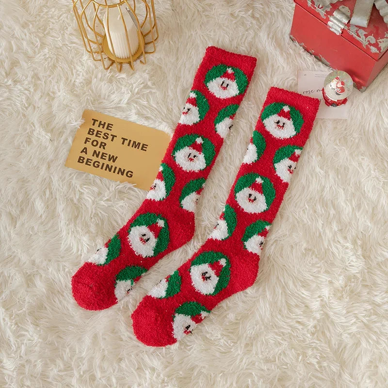 Christmas Socks Women Coral Fleece Winter Socks Thickened Knee High Long Tube Stockings Leg Warmer Calf Socks for Girls