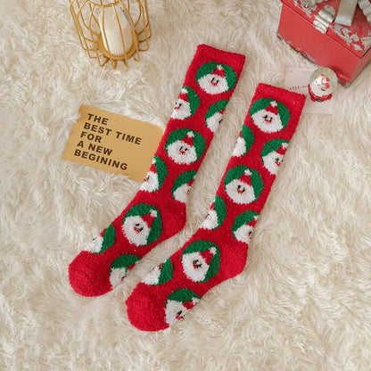 Christmas Socks Women Coral Fleece Winter Socks Thickened Knee High Long Tube Stockings Leg Warmer Calf Socks for Girls