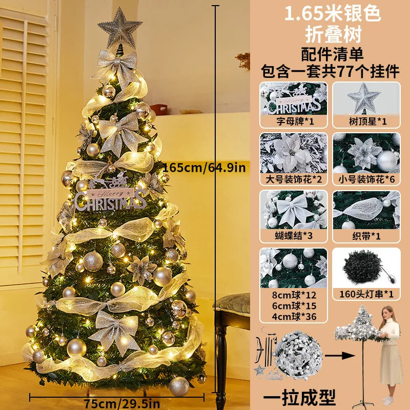 Snow Flocked Christmas Tree with Ornaments & Star Topper, 6ft/7ft/8ft Artificial Xmas Tree for Home Party Holiday Decoration