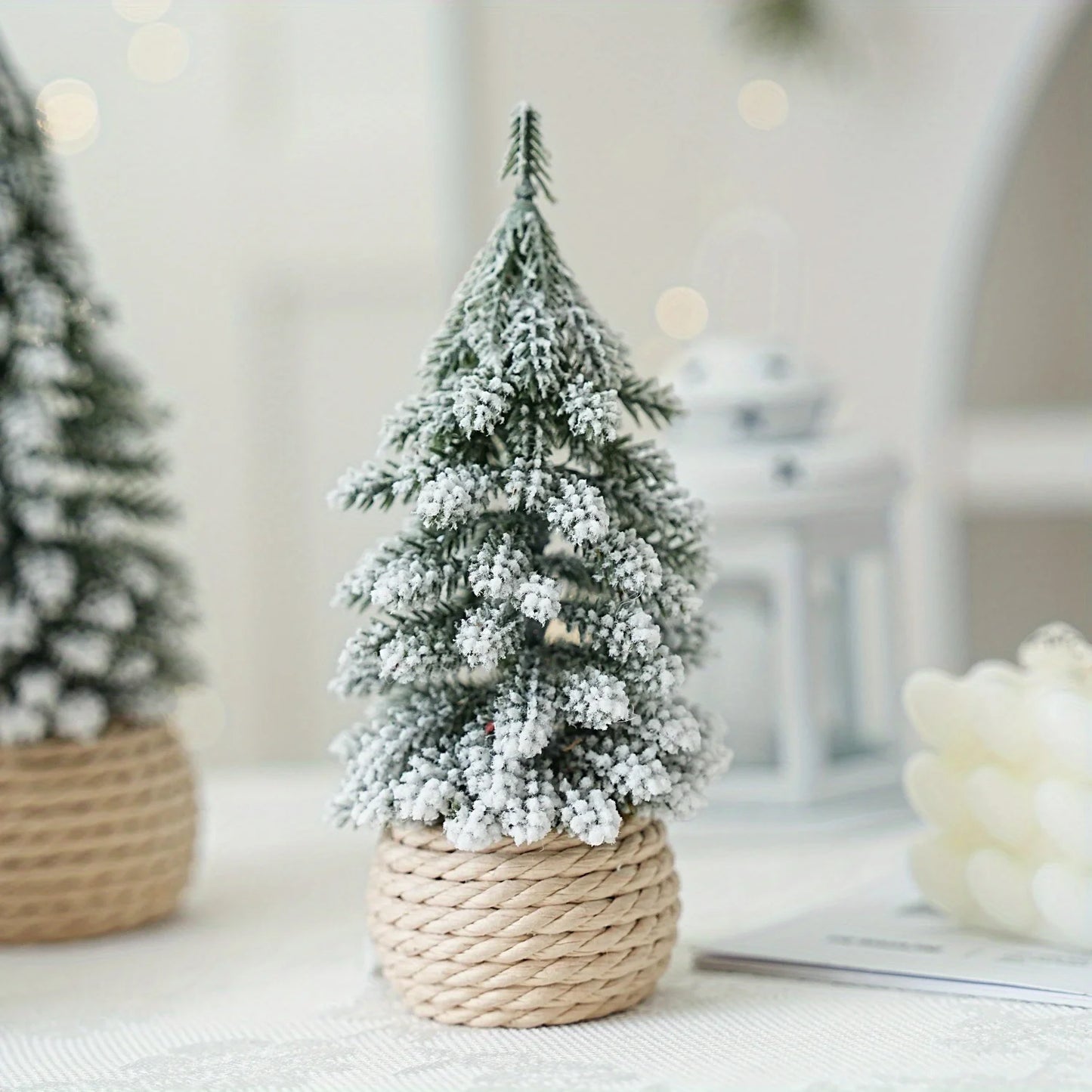1pc artificial mini Christmas tree, hemp rope bottom basin Christmas tree, winter craft decoration,for home desktop decoration