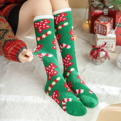 Christmas Socks Women Coral Fleece Winter Socks Thickened Knee High Long Tube Stockings Leg Warmer Calf Socks for Girls