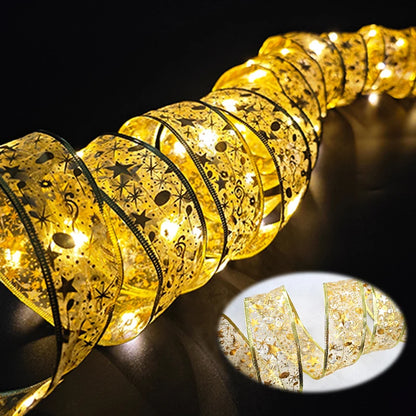 1-10M Christmas luminous lights decoration golden Ribbon Fairy String Lights for Home Party Christmas tree supplies decor