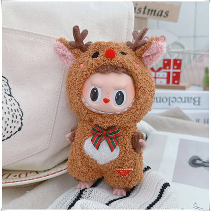 15cm Cotton Doll Christmas Outfit Set Headcover Onesuit Cute Reindeer Snowman Costume for 17cm Labubu Clothes Dress Up Toy