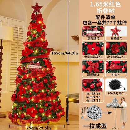 Snow Flocked Christmas Tree with Ornaments & Star Topper, 6ft/7ft/8ft Artificial Xmas Tree for Home Party Holiday Decoration
