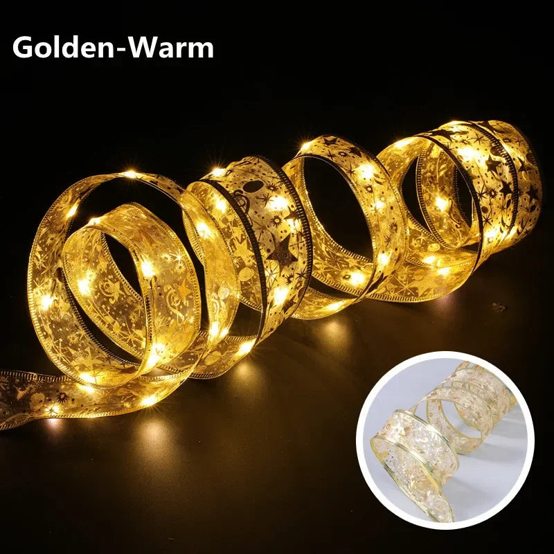 1/2/5/10M LED Ribbon Fairy Lights 2025 New Year Christmas Tree Hanging Ornaments Garden Wedding Party Bedroom Decoration Garland