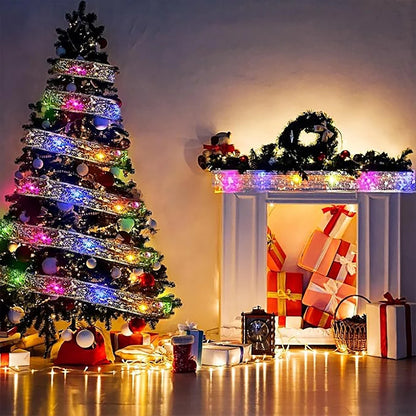 Christmas Ribbon Fairy Light 1/5/10M LED Christmas Tree Decoration DIY Bows String Lights Home Decor Ornament Accessories